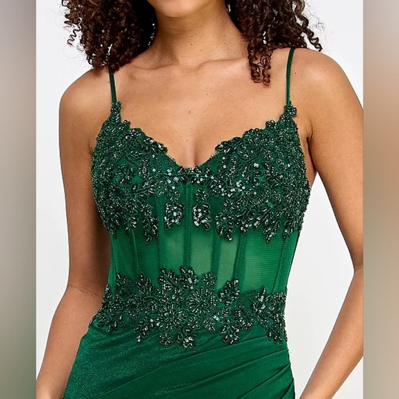 TLC Say Yes To The Prom Green Embellished Corset Gown - Picture 5 of 14